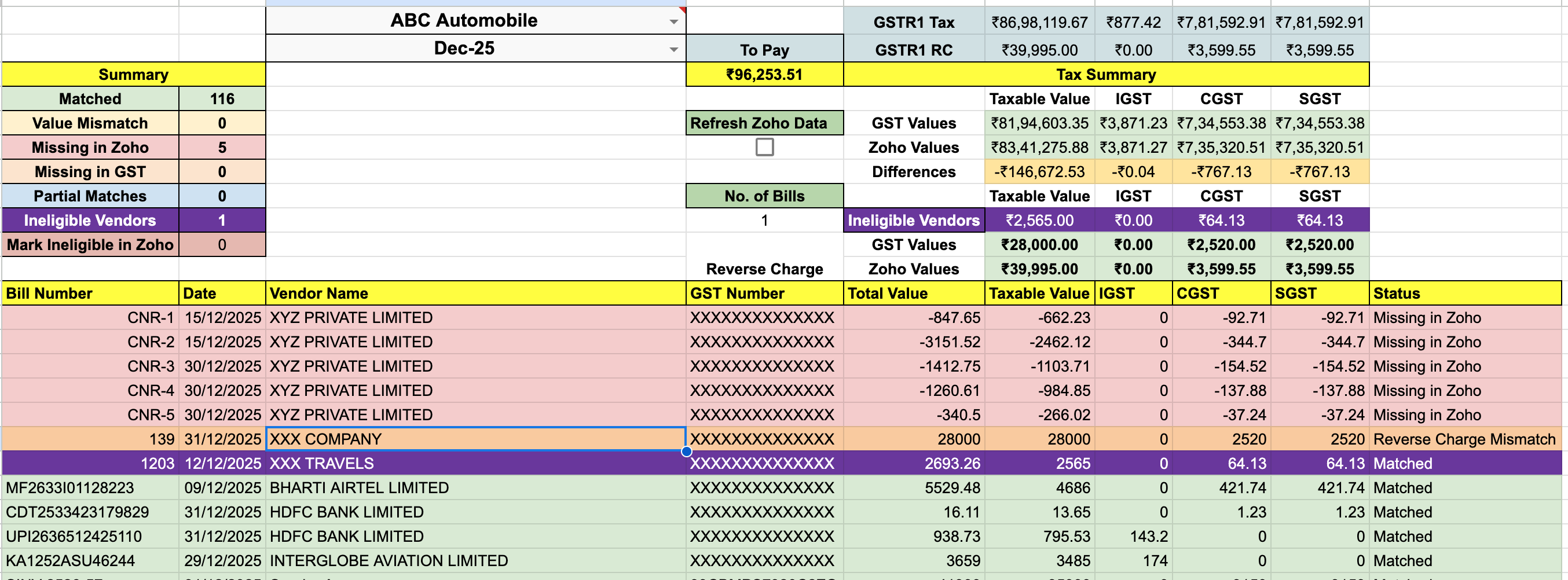 GSTR Reconciliation Google Sheet demo